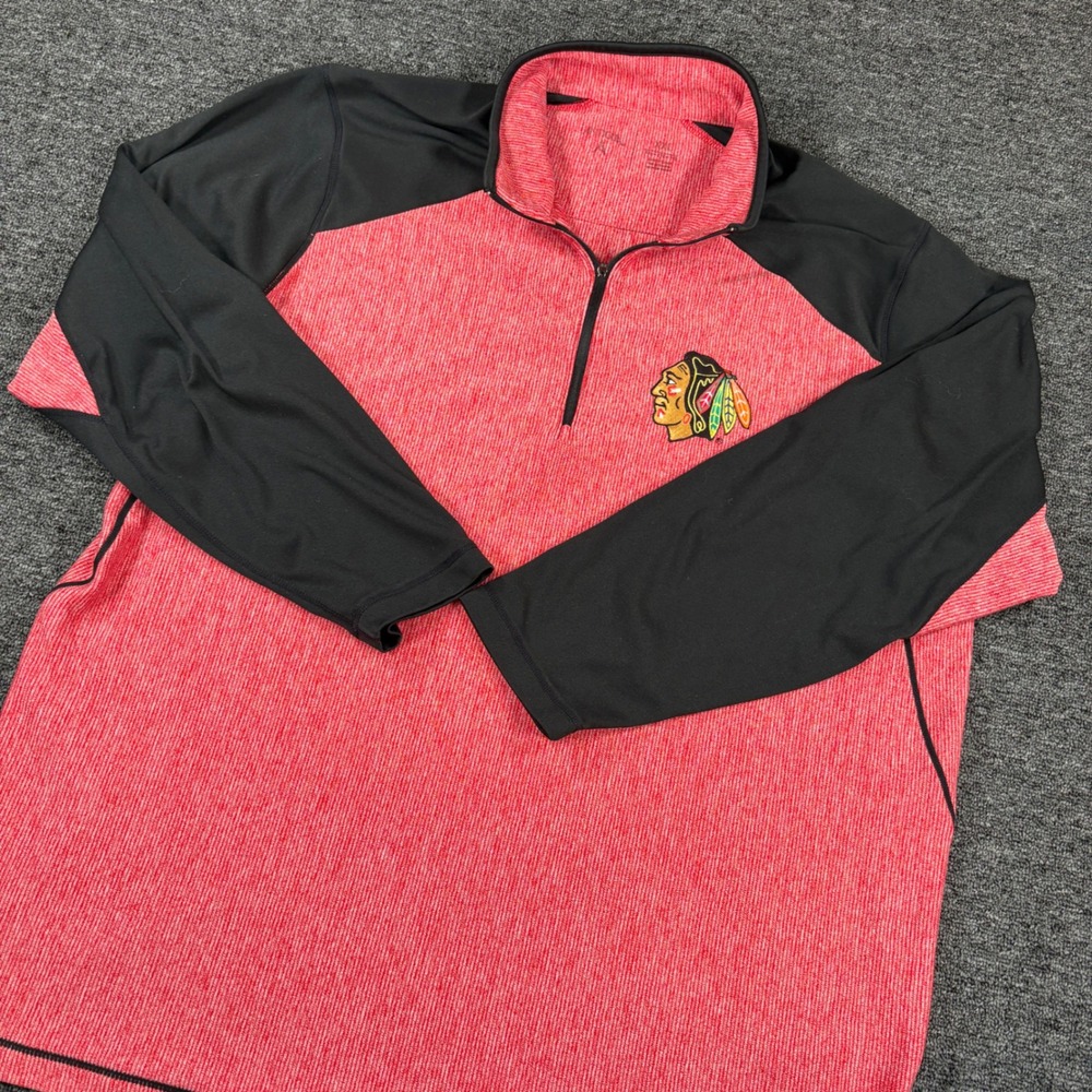 Antigua Chicago Blackhawks Pullover Mens XXL Red Black Quarter Zip NHL Hockey